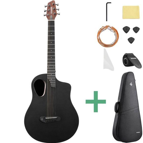 Kompakt Donner RISING-G1 akustisk gitar med ovalt lydhull